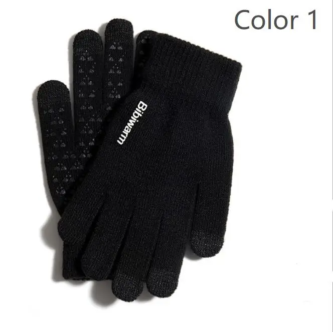 Color 1 Женские перчатки, зимние, с сенсорным экраном, Нескользящие, мужские, теплые, тянущиеся, вязаные, варежки, полный палец, плотные, перчатки, женские, вязаные, Luvas - Цвет: Color 1