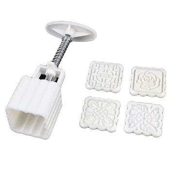 

3 Pcs 50G 3D Rose Flowers Mooncake Mold 1 Barrel 4 Stamps Set Hand Pressure Fondant Moon Cake Mould Baking Accessories