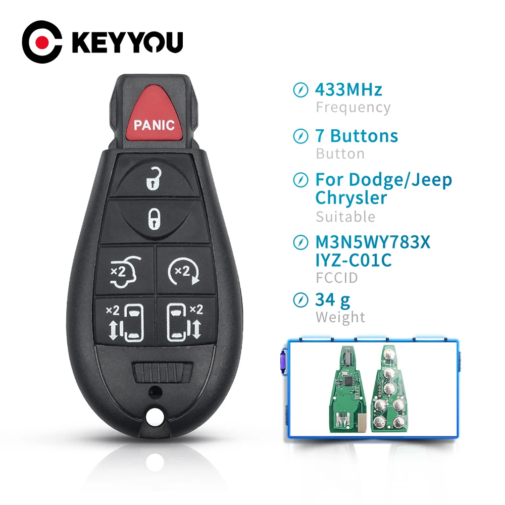 Автомобильный ключ KEYYOU M3N5WY783X IYZ-C01C 433 МГц Fob 7 6 + 1 кнопки для Dodge Caravan Chrysler Town Country Jeep