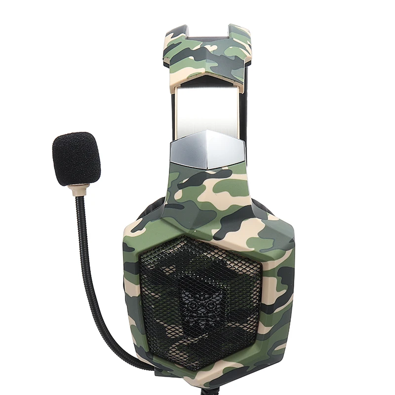 Mayitr 1pc Camouflage Green K8 Stereo Gaming Headset Professional LED Light Gamer Headphone With Foldable Microphone