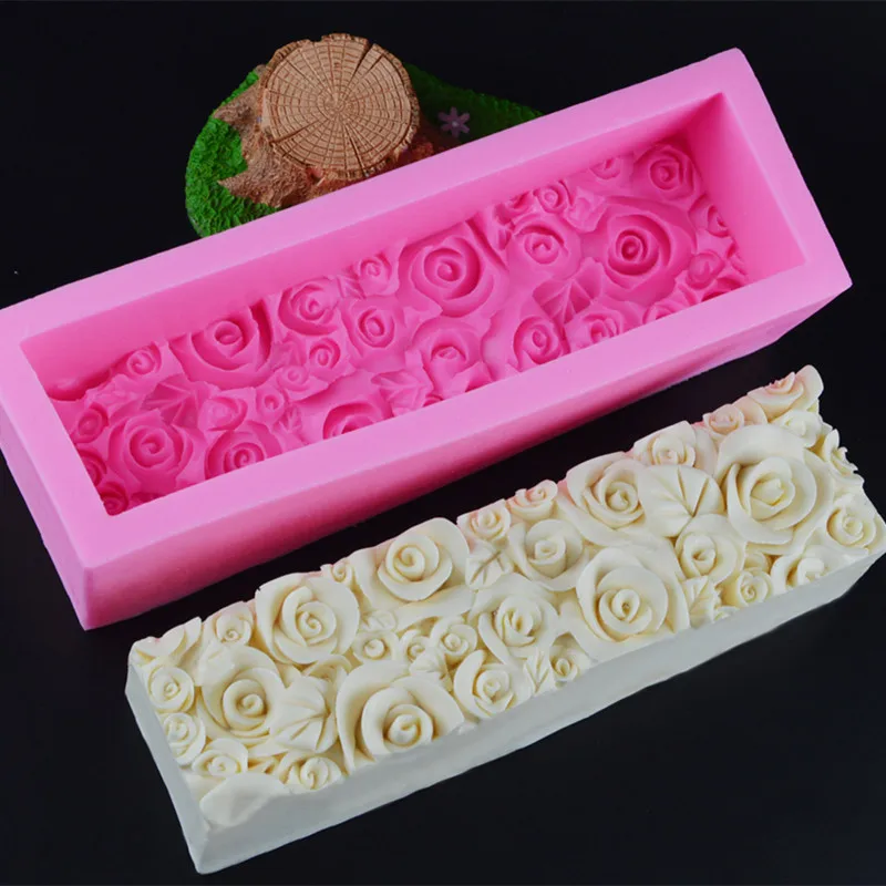 Description Picture 2 of itemRectangular Rose Flower Silicone Soap Mold Flexible Toast Loaf Cake Chocolate Fondant Mould Handmade Soaps Making Tool