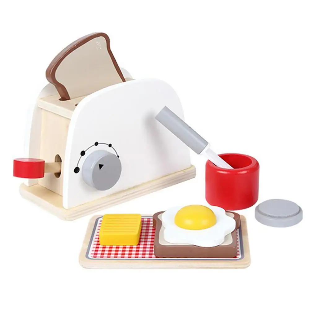 

Kids Bread Machine Toy Pretend Play Kitchen Wood Simulation Toasters Bread Maker Children Game Toy