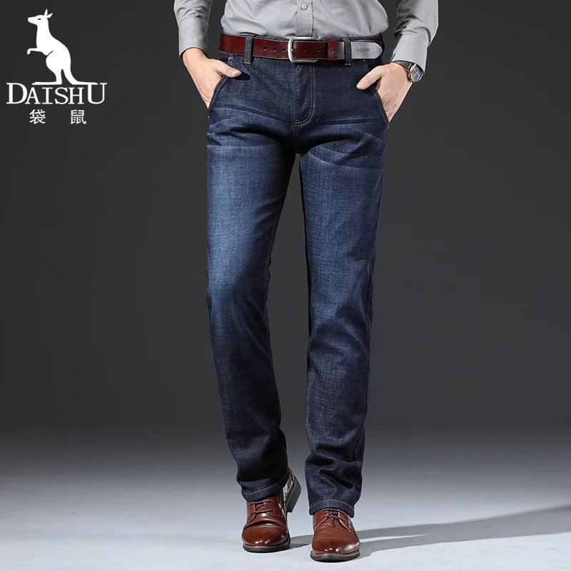 DAISHU Winter Warm Fleece Men's Jeans Thick Denim Jeans Straight Fit Trousers Cotton Velvet Pants men Large size 40 42 44
