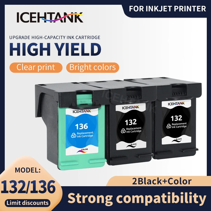 

Icehtank 1set+1bk 2Black&Color For HP 132 136 Compatible Ink Cartridges For HP 6310 6310XI 6310V C3100 C3110 C3125 C3135 Printer