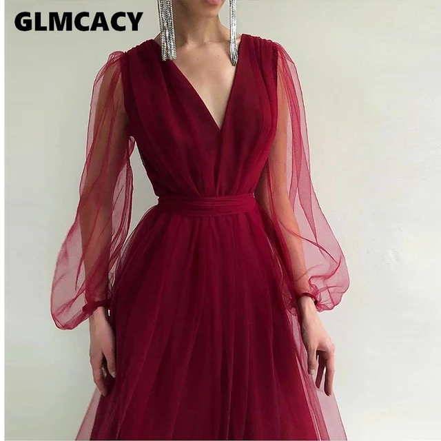 long sleeve plunge neck dress