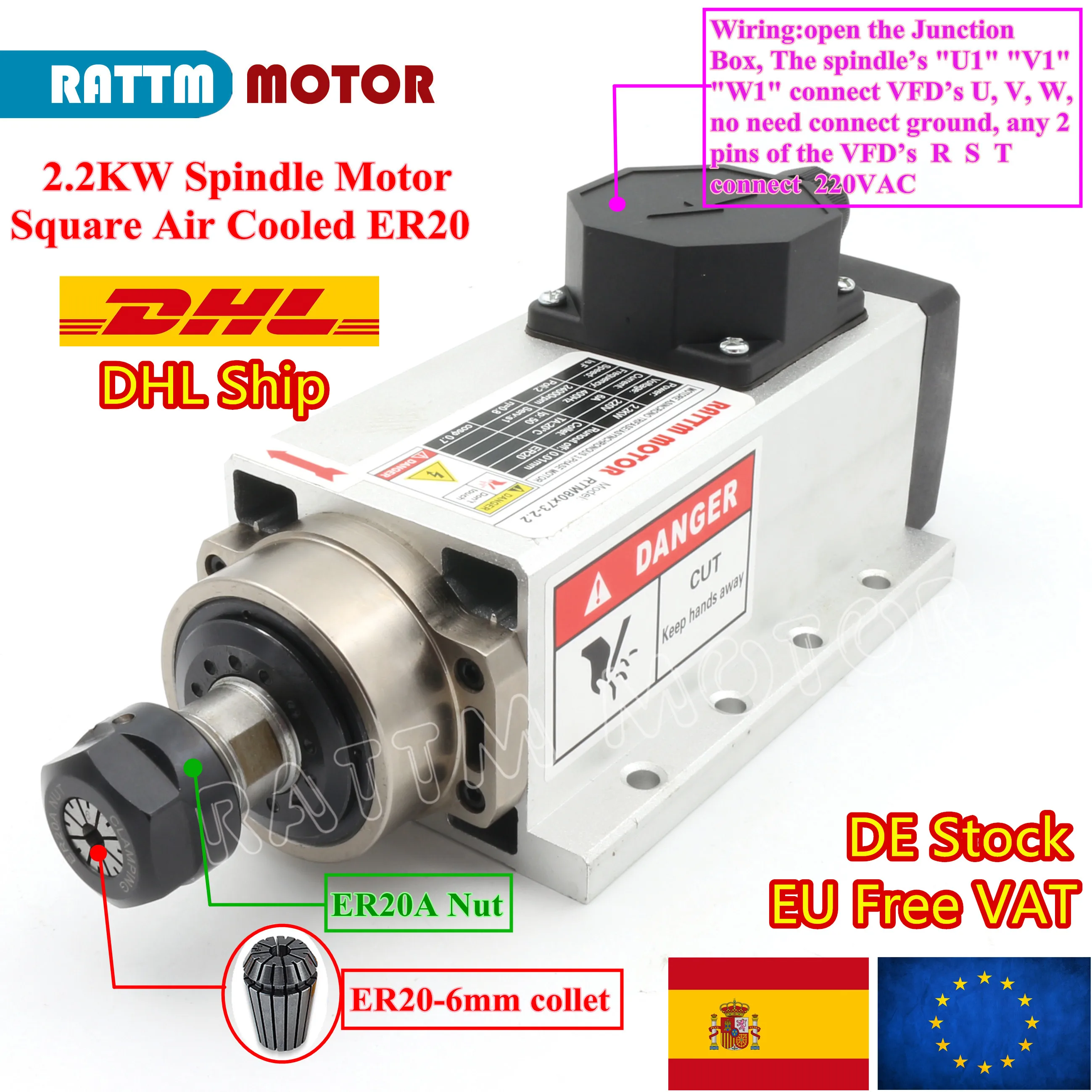 【Стандартный/европейские размеры Бесплатная VAT】Square 2.2kw ER20 высокого качества с