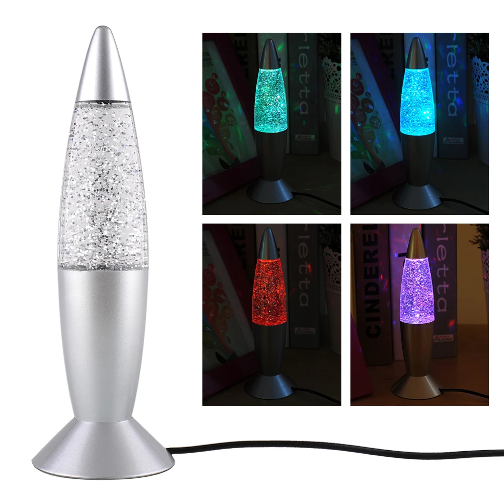 

USB RGB Color Changing Glitter Rocket Night Light Bar Desk Lava Decor