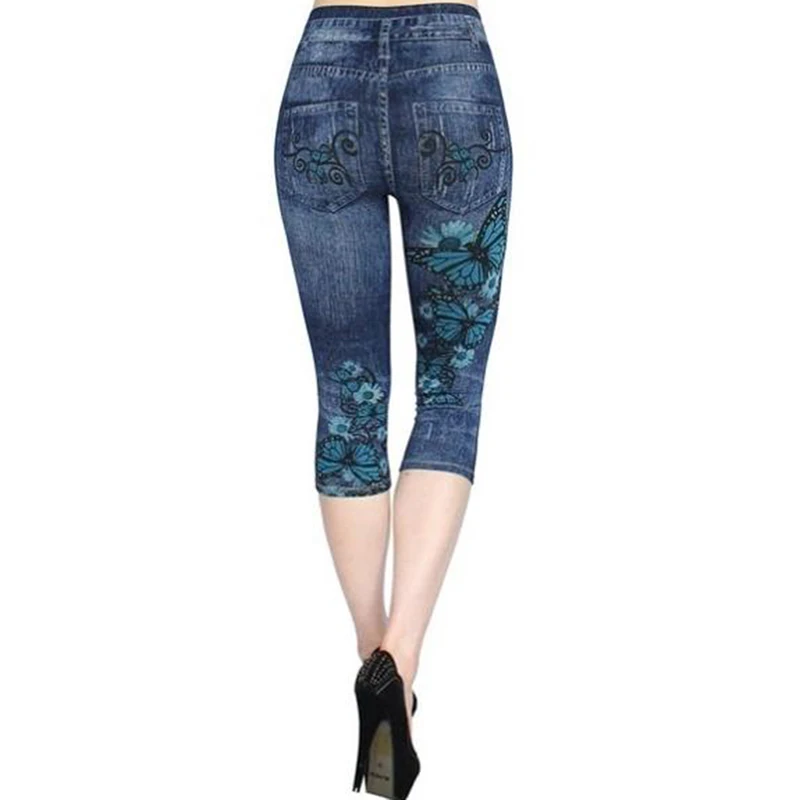 Jeans Leggings Women Stretch Printed Short Leggins Calf-Length Pants Summer Breeches High Waist Jeggings 3