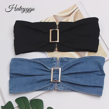 

HATCYGGO New Denim Wide Belt Cummerbund For Women Waistband Elastic Zipper Belts Female Designer Corset Big Bow Belt For Dress