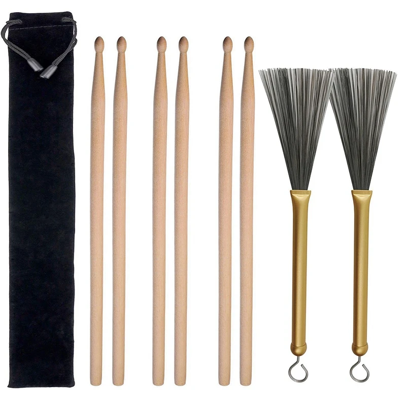 

TOP!-1 Set New Aluminum Alloy Handle Retractable Loop End Wire Brushes Drum Sticks for Jazz Drum Accessories,Gold