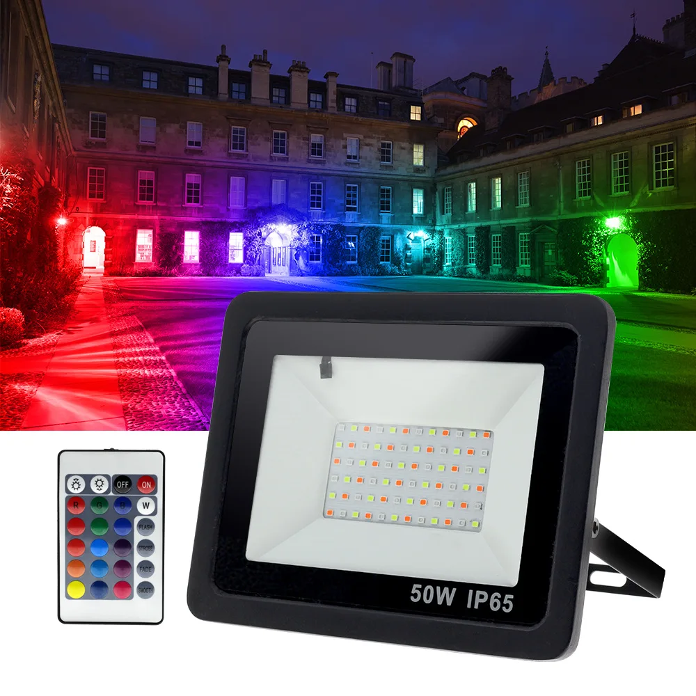 

110V/220V RGB Led Floodlight 20W 30W 50W 100W Outdoor Wall Washer Lamp Reflector IP68 Waterproof Garden Lighting RGB Flood Light