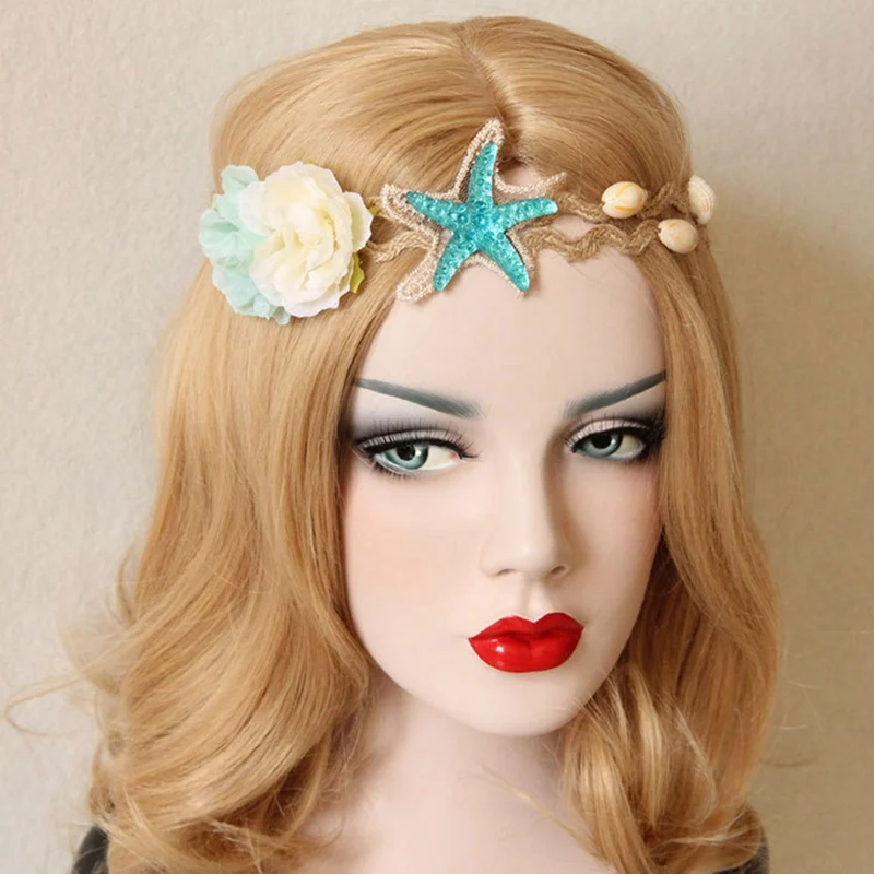 1 шт. женские Искусственные цветы Морская звезда резинки для волос ручной работы кружева пеньковый шпагат Природа оболочки повязки для волос