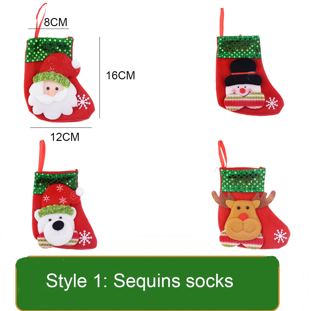 1PCS Christmas Stockings Hanging Christmas Tree Decoration Ornaments New Year Candy Bag Gifts Socks Stocking Xmas Ornament