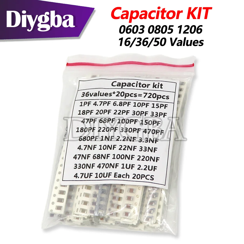 320 шт. 720 2500 набор конденсаторов SMD 0603 0805 diygba 16/1206 значений 1 пФ 36/50 4 7 ПФ нФ мкФ Ф |