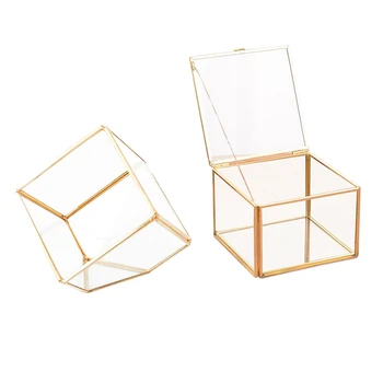 

1Pcs Geometric Micro- Landscape Plant Transparent Glass House Flower Room & 1Pcs Square Opening Glass Geometry Garden Jewelry Bo