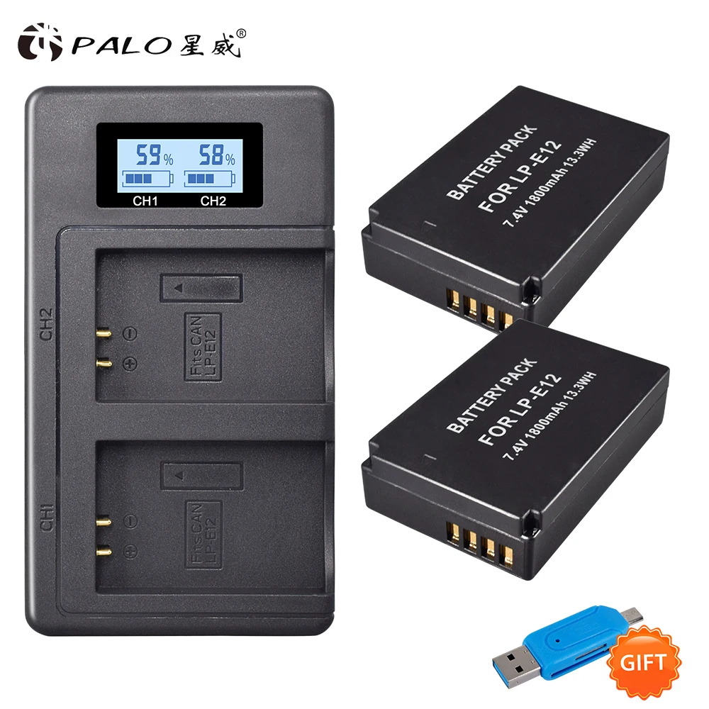 

2pcs 1800mAh LP-E12 LPE12 LP E12 Battery AKKU + LCD USB fast Charger for Canon M 100D Kiss x7 Rebel SL1 EOS M10 EOS M50 DSLR