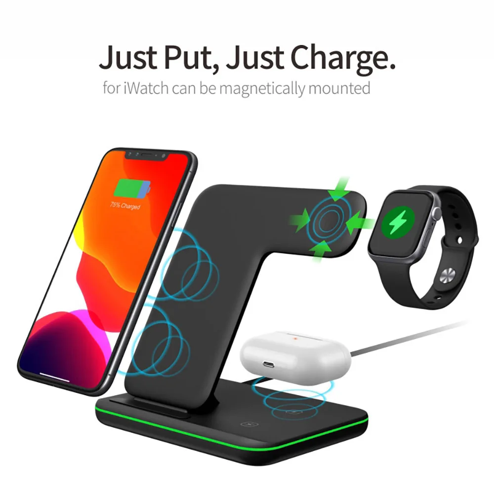 DCAE 15W 3 in 1 Qi Wireless Charger Stand for iPhone 11 XS XR X 8 AirPods Pro Charge Dock Station For Apple Watch iWatch 5 4 3 2