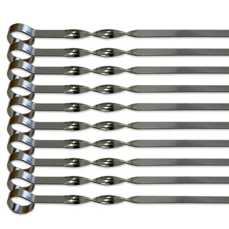 6pcs 45cm Stainless Steel Long Barbecue Kebab Food Meat Skewers Outdoor Camping Grill BBQ Tools