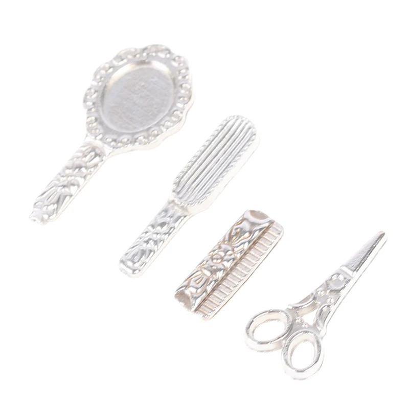 4pcs/set 1:12 Dollhouse Miniature Practical Bathroom Accessory Comb Hair Dryer Mirror Model Building Kits Kids Toys |