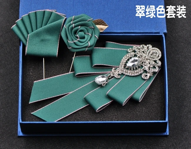 Green set Высококачественный Кристалл Стразы Брошь для галстука-бабочки мужской костюм длинный большой жених Жених Свадебный галстук-бабочка воротник цветок Мужские аксессуары - Окраска металла: Green set