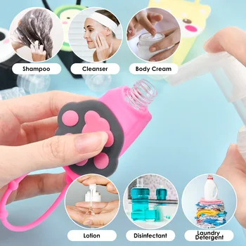 

6pcs Cartoon Mini Hand Sanitizer Split Bottles Travel Portable Hand Gel Holder Split Bottles No Clean Detachable Cover Bottle