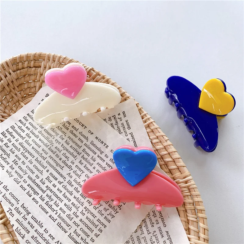 muweordy acrylic ballet style hair claw korean ribbon tie bow hair clips sweet girl wave grab clip hair accessories for women Acrylic Heart Hair Claw Clips Korean Vintage Ins Geometric Small Size Colorful Clamps Grab Crabs Women Hair Accessories