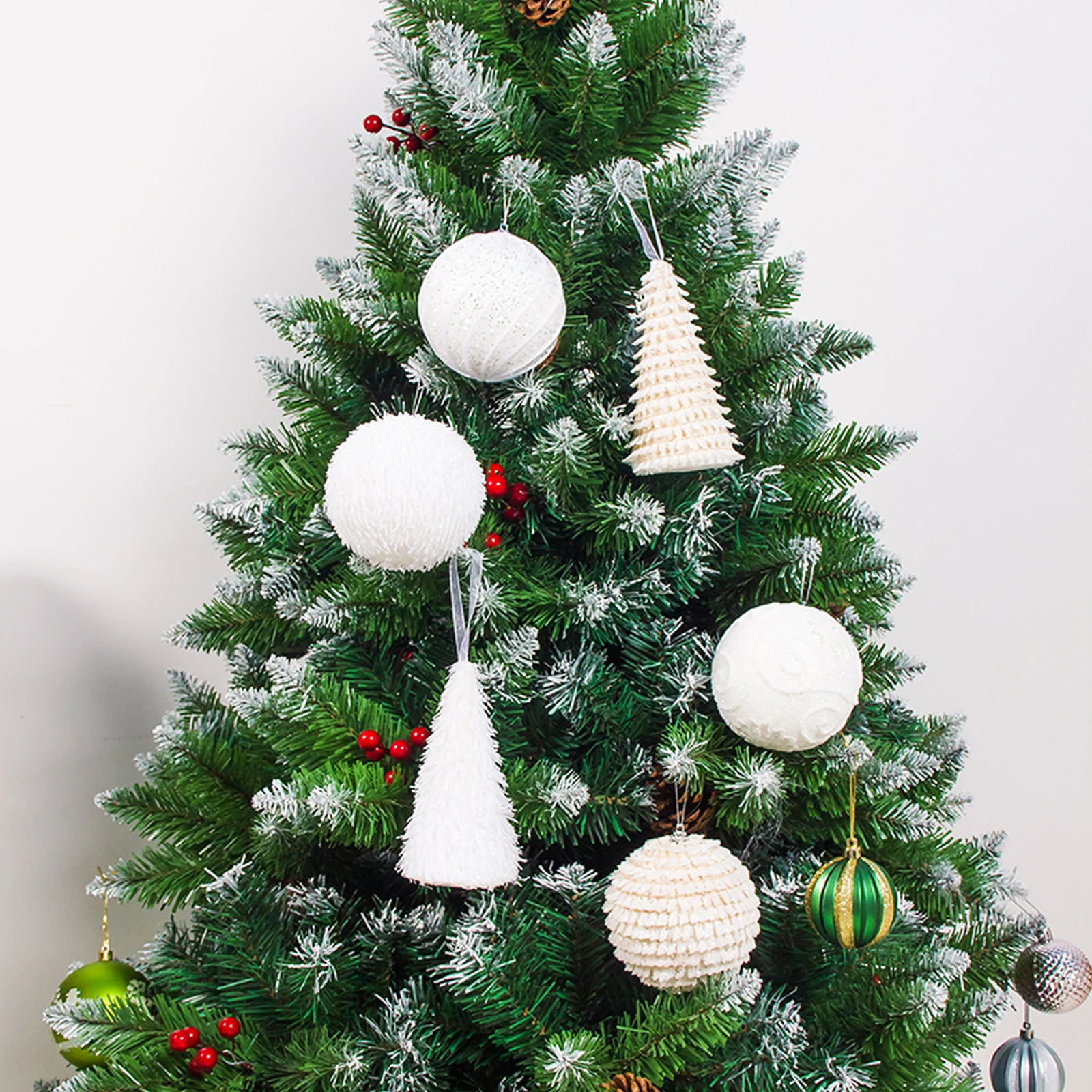 

1pcs White Christmas Tree Pendant Drop Hanging Foam Snowball Snow Bell Ornament Decoration For Xmas New Year Home Party Supply