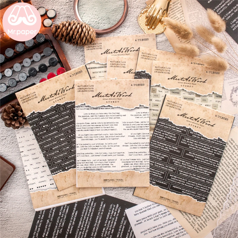 

Mr.paper 8 Designs 4Pcs/pack Vintage English Words Deco Stickers Scrapbooking Bullet Journal Popular Creative Deco Stickers