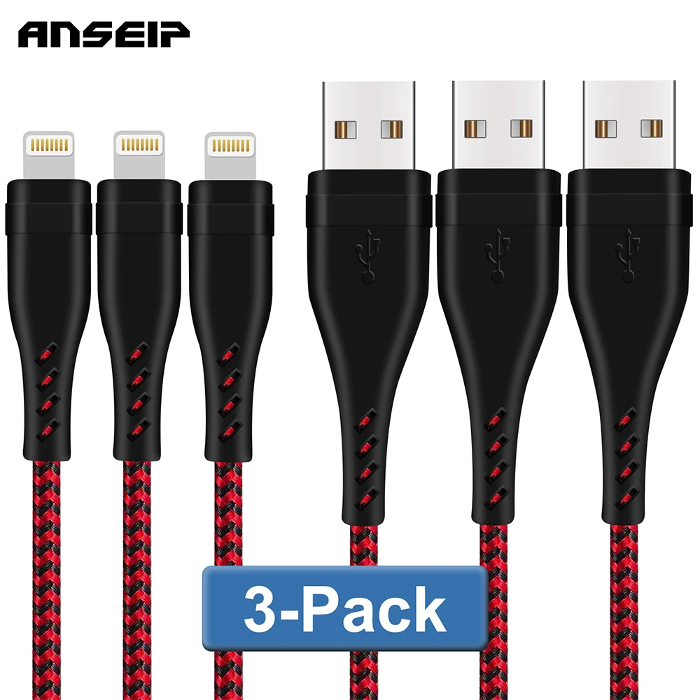 ANSEIP [3 шт. в упаковке] 1 м 2 3 USB кабель для передачи данных iPhone светящийся быстрой