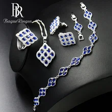 Bague Ringen, геометрические 925 пробы, Серебряные наборы, женская одежда, Ювелирное кольцо с камнями, серьги, ожерелье, браслет, сапфир, для банкета