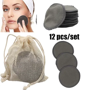 

12Pcs Facial Makeup Remover Reusable Cotton Pads Three layer Wipe Pads Nail Art Cleaning Puff Washable with Laundry Bag