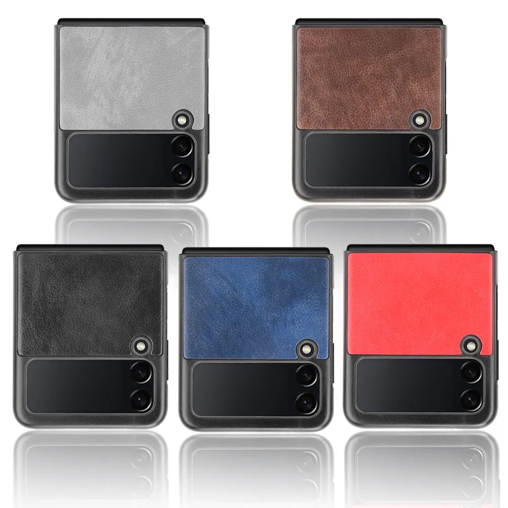 For Samsung Galaxy Z Flip 4 3 5G Luxury Litchi Striae PU Leather Hard