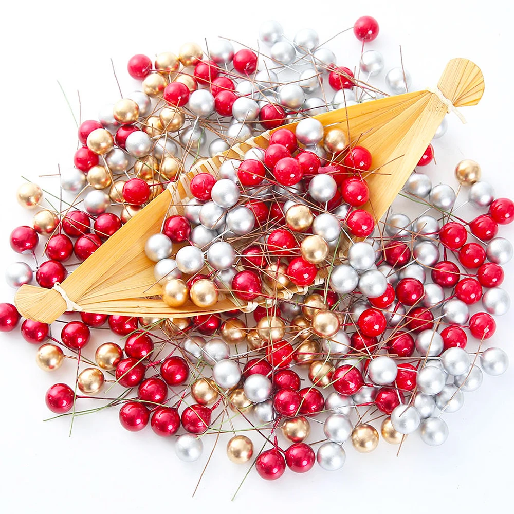 50PCs 1.2/1.5cm Artificial Flower Fruit Pearl Stamens Plastic Berry for Wedding Christmas New Year DIY Gift Box Decorated Wreath | Дом и сад