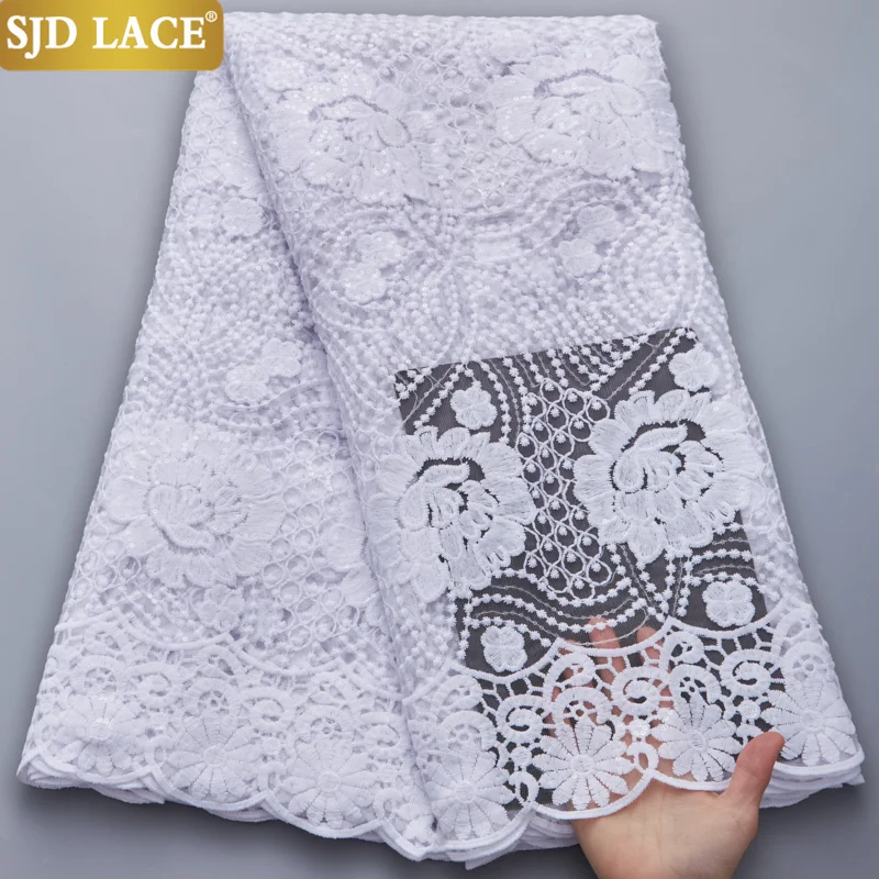 

SJD LACE Pure White Wedding Material African Lace Fabric Sewing Sequins Milk Silk Tulle Embroidery French Mesh Lace Fabric A2751
