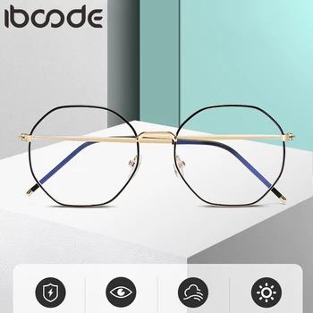 

iboode Vintage Polygon Irregular Women Prescription Eye Glasses Frame Metal Computer Men Anti Blue Light Eyewear Eyeglasses 2020