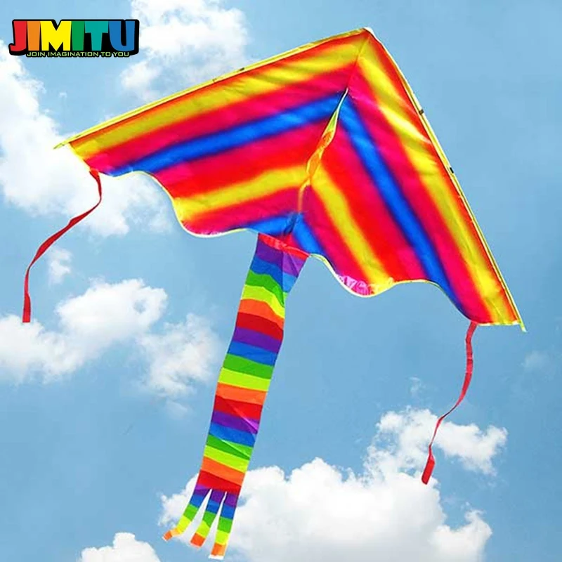 JIMITU 10 м нейлоновый цветной Радужный воздушный змей для детей, для взрослых, для улицы, забавная Хвостовая линия, треугольный Летающий современный змей, аксессуары