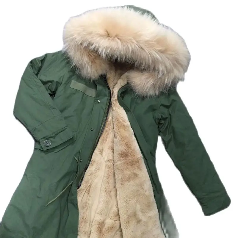 

Длинная парка цвета хаки, женская одежда для вечеринки, теплая меховая куртка, большой воротник «Мистер или миссис» из енота