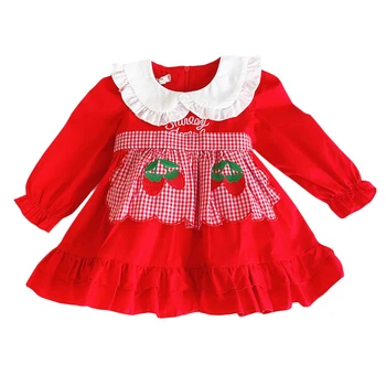 

Baby Girls Lolita Strawberry Dresses Kids Spainsh Dress Infant Frocks Toddler Embroidery1st Birthday Baptism Boutique Clothing