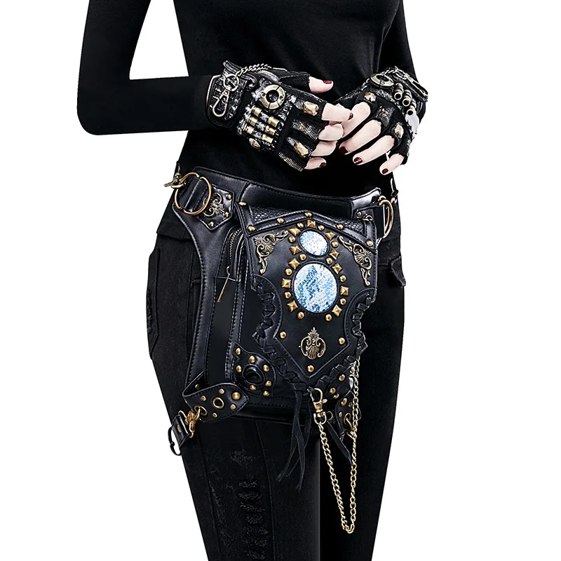 Новая модная женская и мужская стимпанк сумка с заклепками, сумка для мобильного телефона, сумка-мессенджер для улицы, черная Многофункциональная тактическая сумка на молнии, плетеная поясная сумка