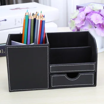 

Fashion PU pen barrel multi-functional desktop office supplies storage barrel leather stationery storage box
