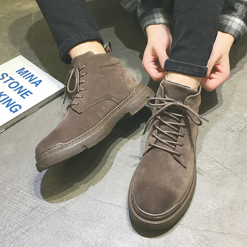 Martin Boots Men's Casual British Short Boots Autumn and Winter Flat Tooling Boots Men's Shoes Warm Shoes Waterproof Non-slip
