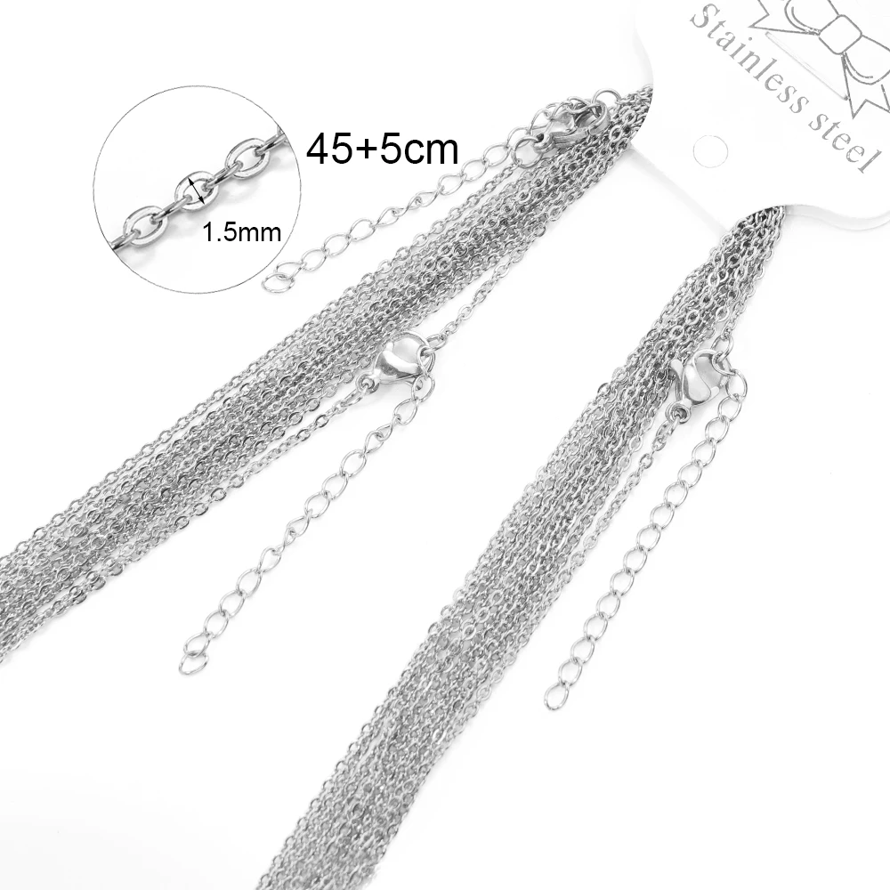 with extension chain Semitree 10 шт. 50 см 2 мм золото нержавеющая сталь звено цепи ожерелья Модные ювелирные изделия кубинские цепи цепи DIY ремесла - Окраска металла: with extension chain