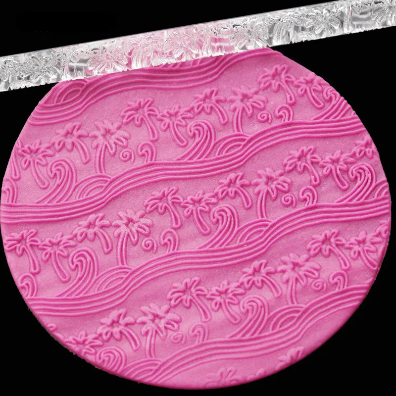 New Coconut Tree Shape Acrylic Embossing Rolling Pins Cake Decorating Tool Fondant  Cake Sugarcraft Embossing Cake Tool 9037