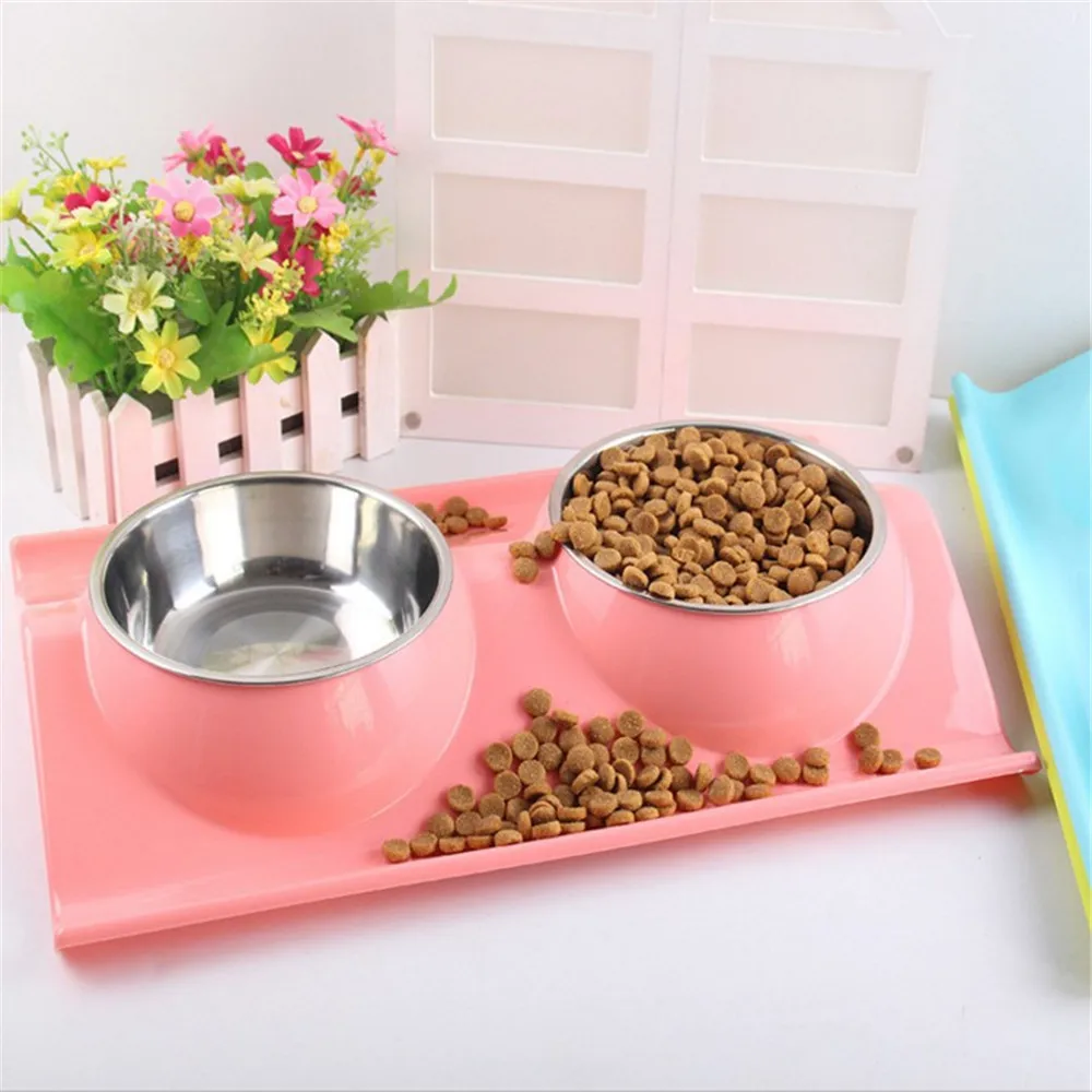 Пластиковые двойные миски из нержавеющей стали для домашних животных