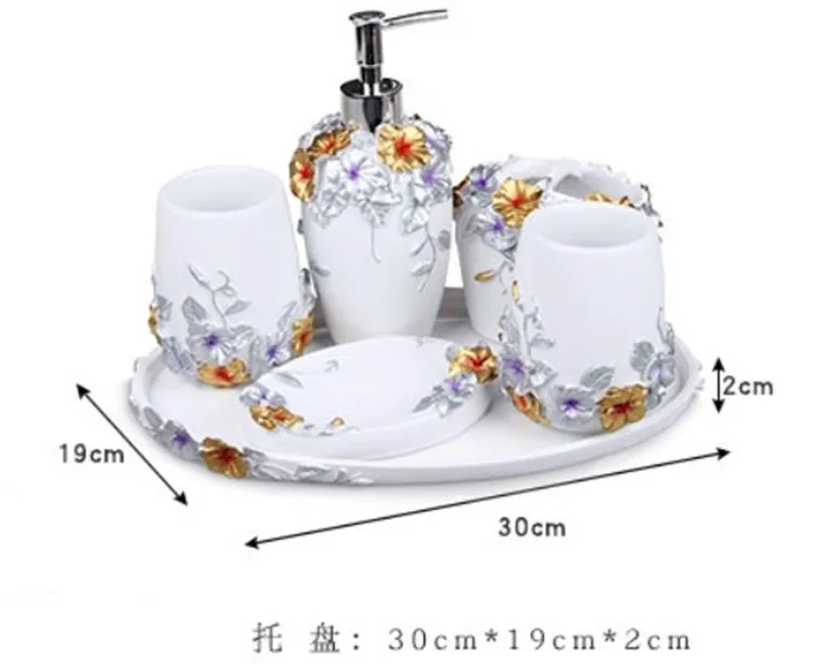 Resin Wash Romantic Bathroom 5pcs set With Tray European-style Fashion Bathroom Accessories Set Wedding Combination Xmas Decor