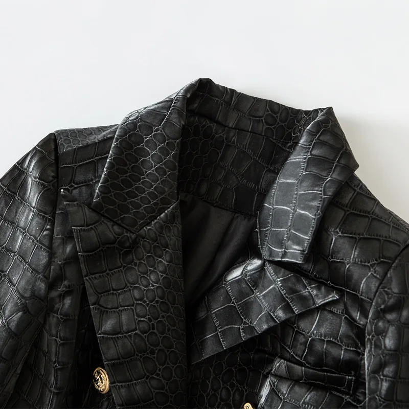 Unique Designing Animal Crocodile Pattern Leather Black Blazer for