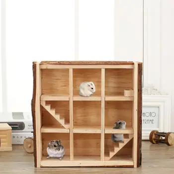

Small Pet Wooden Hamster Luxury 3 Layer Maze Play Toy Stairs Manger Aisle Activity Place Cage House Animals Play Exercise Toy