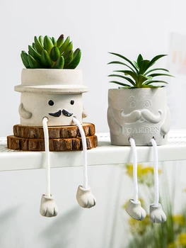 

Nordic style Cement Material Sitting Doll Potted Plant Bonsai Wall Hanging Foot Doll Cute Animal Decoration Animal sculpture