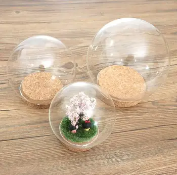 

10pcs x Empty Clear Glass Round Eternal Flower Glass Cover Cork Dust Cover Decorative Bottle Valentine Gift