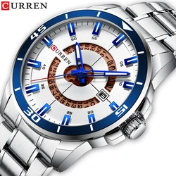 CURREN Reloj de negocios para hombre, cronógrafo de cuarzo, resistente al agua, con correa de acero inoxidable, luminoso, con calendario